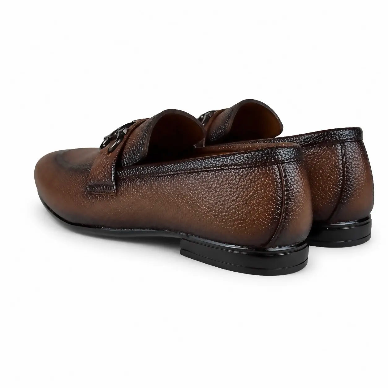 BROWN MILLED BUCKLE MEDICATED LOAFER