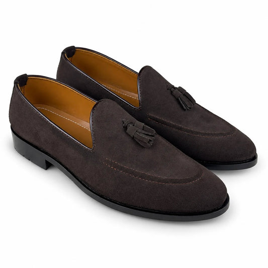 SUEDE LEATHER TESSEL LOAFER - BROWN