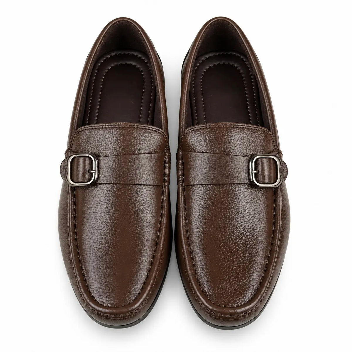 LEATHER MOCCASIN SIDE-BUCKLE - BROWN