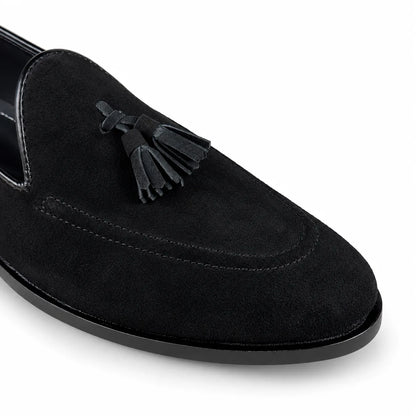 SUEDE LEATHER TESSEL LOAFER - BLACK