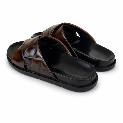 BROWN LEATHER X SLIPPER