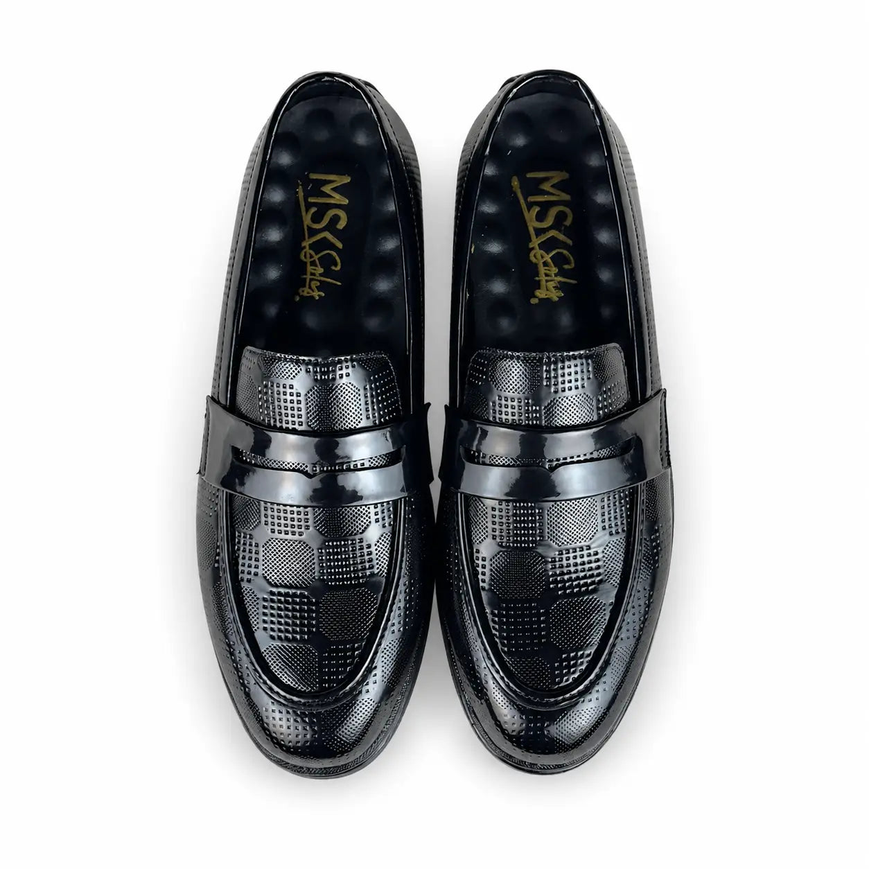 DOTTED BOX BLACK PATENT MEDICATED LOAFER