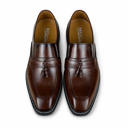 ITALIAN TOE TESSEL LEATHER LOAFER - BROWN
