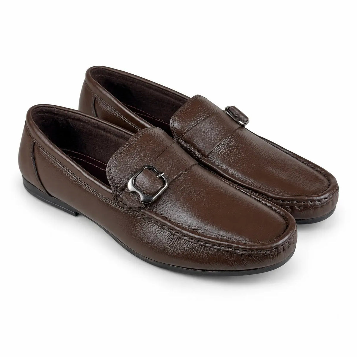 LEATHER MOCCASIN SIDE-BUCKLE - BROWN