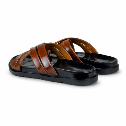BROWN STRAP LEATHER SLIPPER