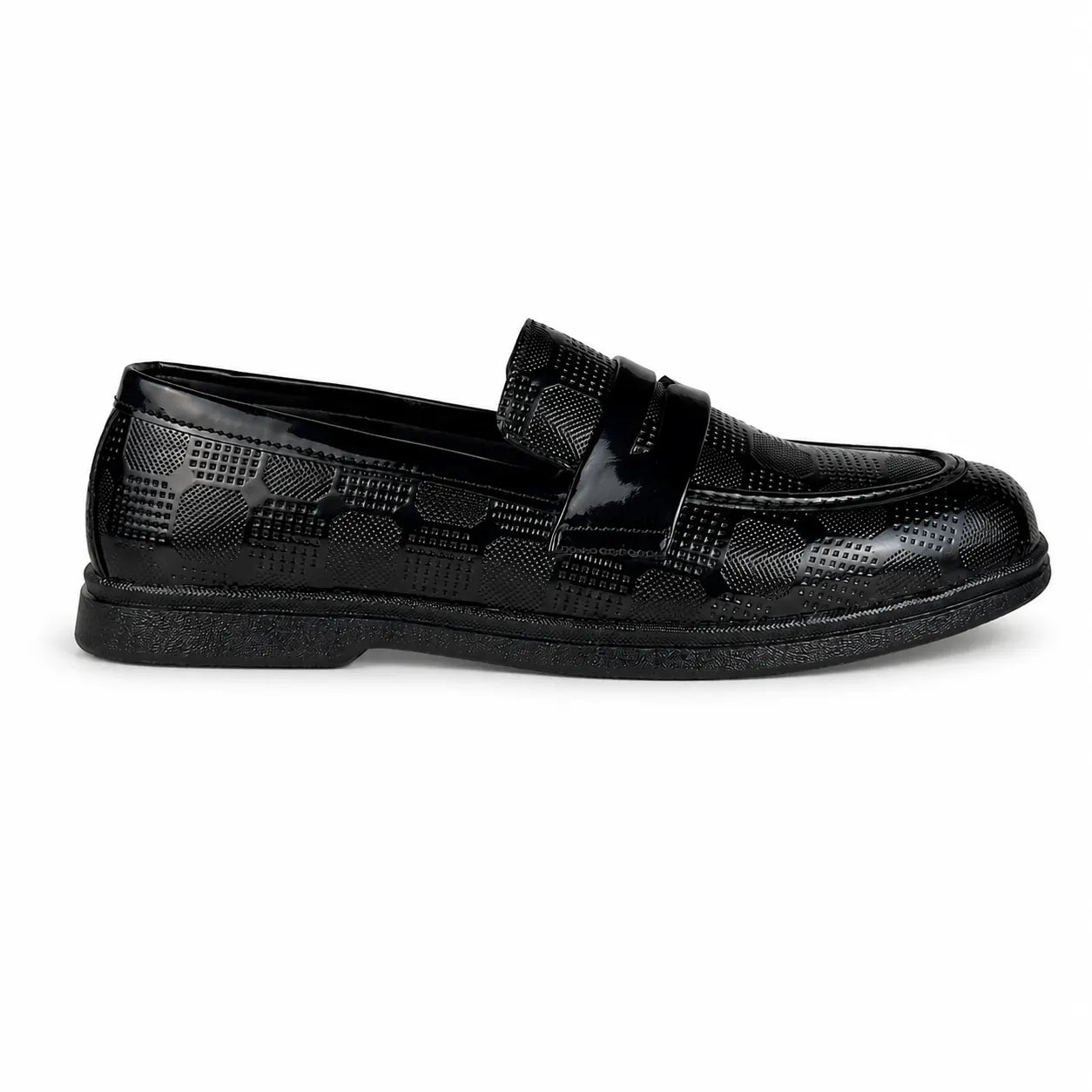 DOTTED BOX BLACK PATENT MEDICATED LOAFER