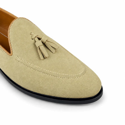 SUEDE LEATHER TESSEL LOAFER - CREAM BEIGE