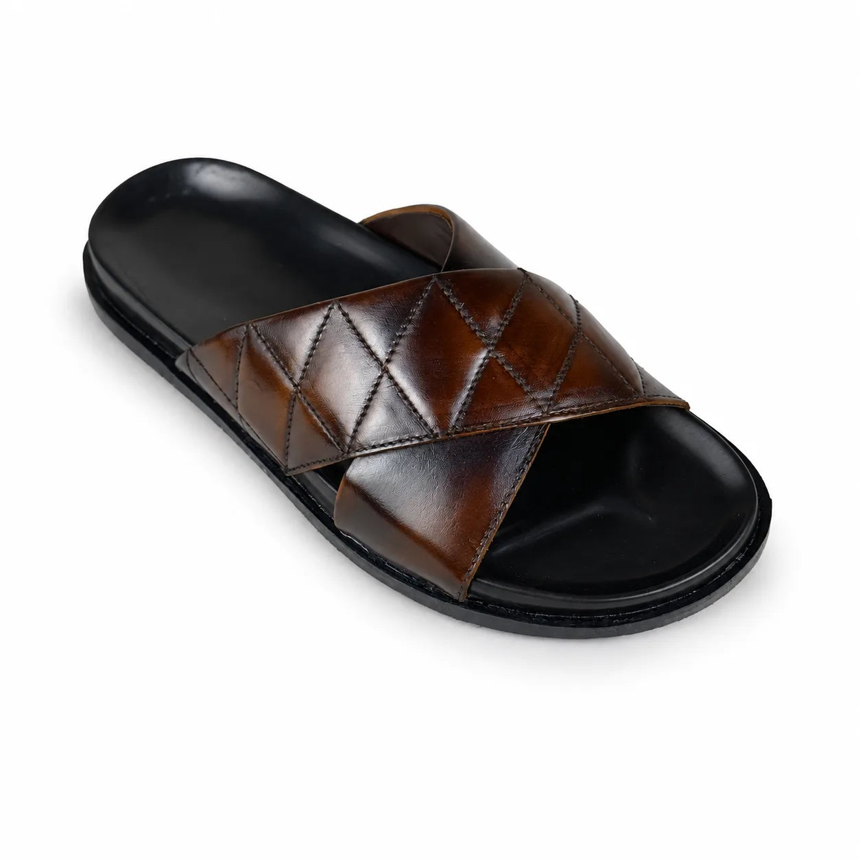 BROWN LEATHER X SLIPPER