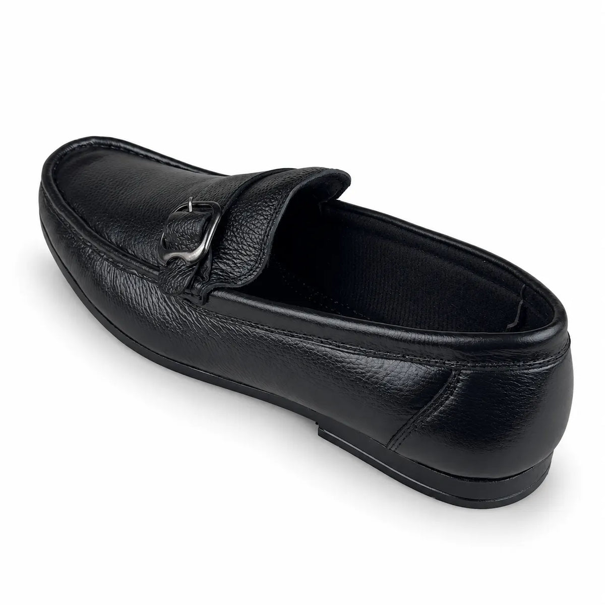 LEATHER MOCCASIN SIDE-BUCKLE - BLACK
