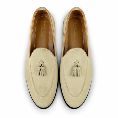 SUEDE LEATHER TESSEL LOAFER - CREAM BEIGE