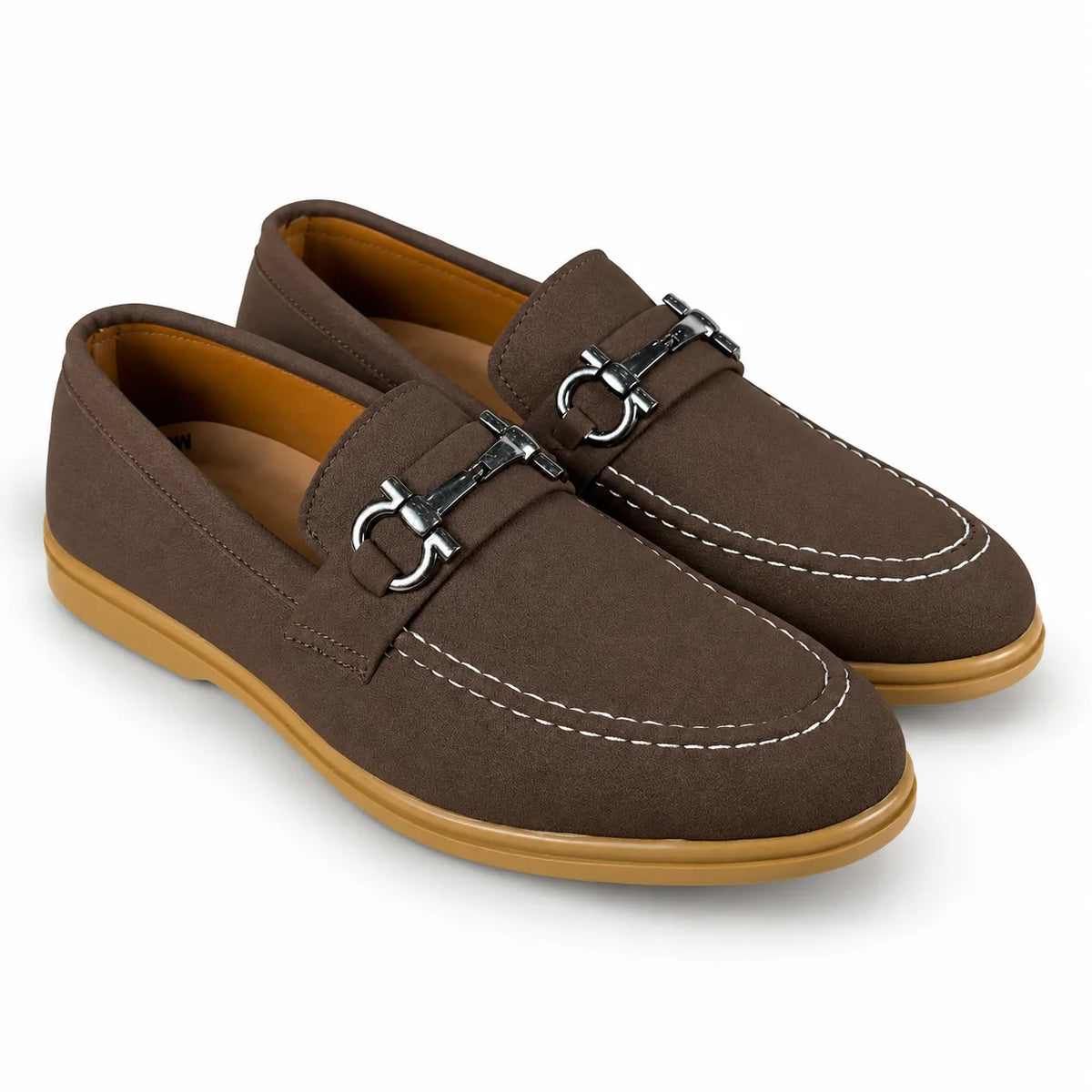 SUEDE MEDICATED BUCKLE LOAFER - BROWN