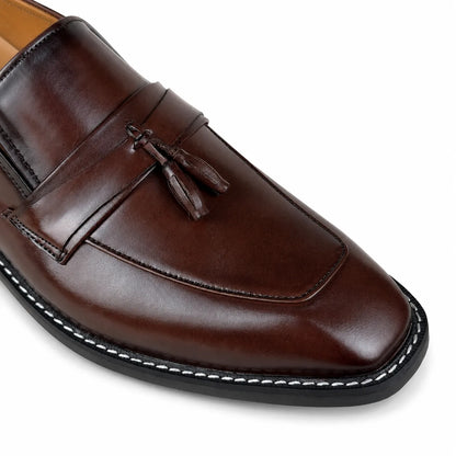 ITALIAN TOE TESSEL LEATHER LOAFER - BROWN