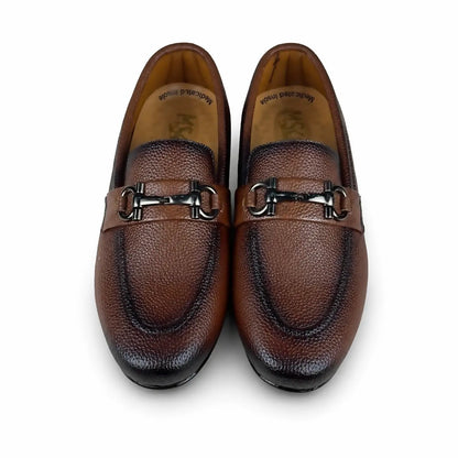 BROWN MILLED BUCKLE MEDICATED LOAFER