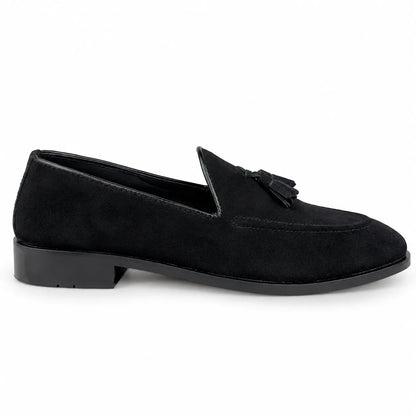 SUEDE LEATHER TESSEL LOAFER - BLACK