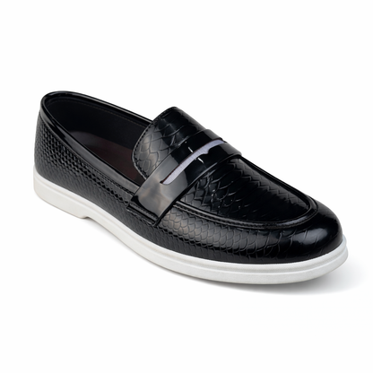 SNAKE PATTERN BLACK PATENT MEDiCATED LOAFER