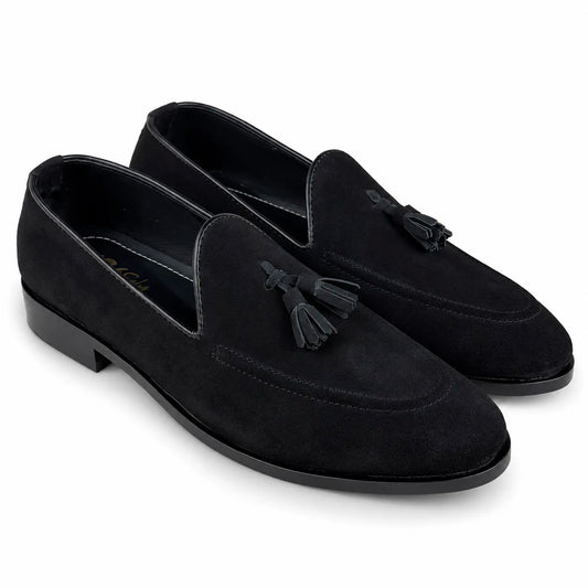 SUEDE LEATHER TESSEL LOAFER - BLACK