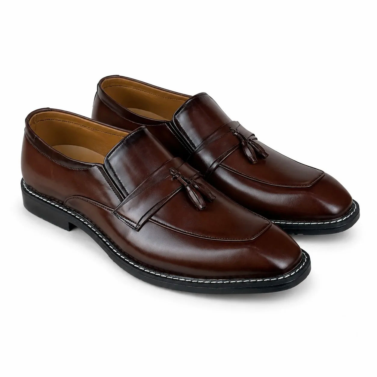 ITALIAN TOE TESSEL LEATHER LOAFER - BROWN