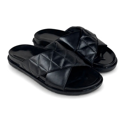 BLACK LEATHER X SLIPPER