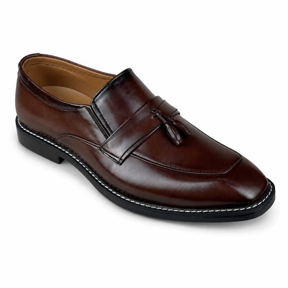 ITALIAN TOE TESSEL LEATHER LOAFER - BROWN