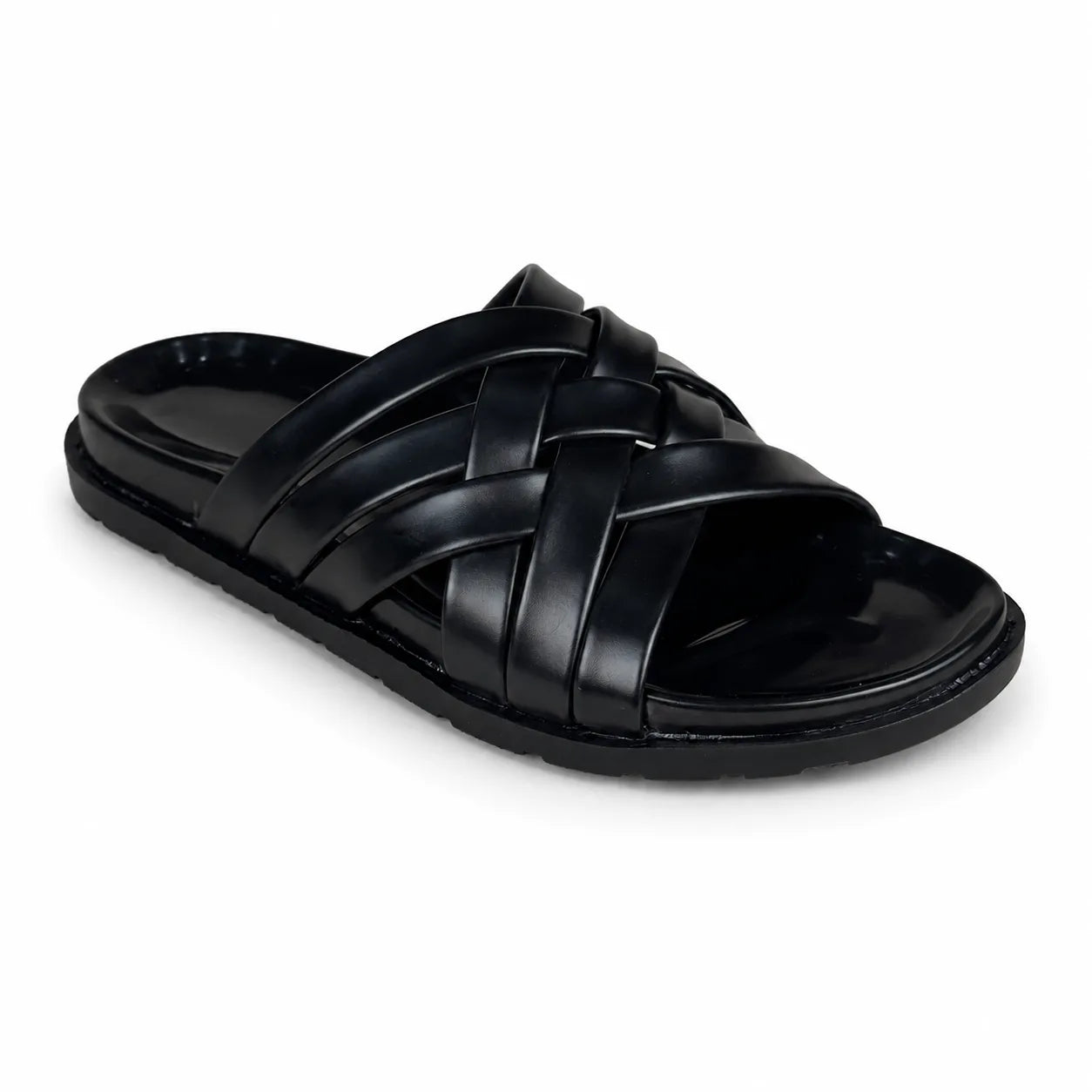 BRAIDE LEATHER SLIPPER - BLACK