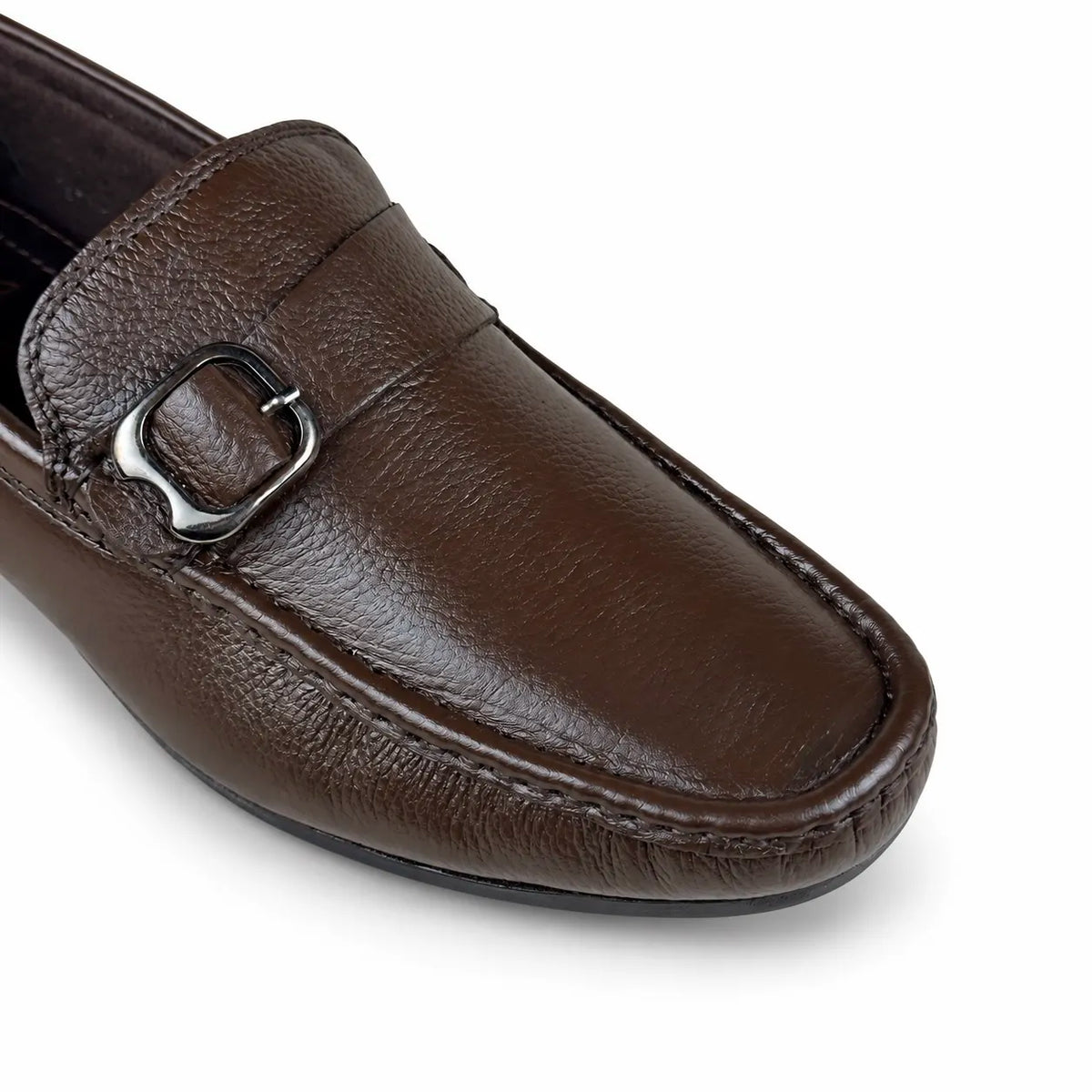 LEATHER MOCCASIN SIDE-BUCKLE - BROWN