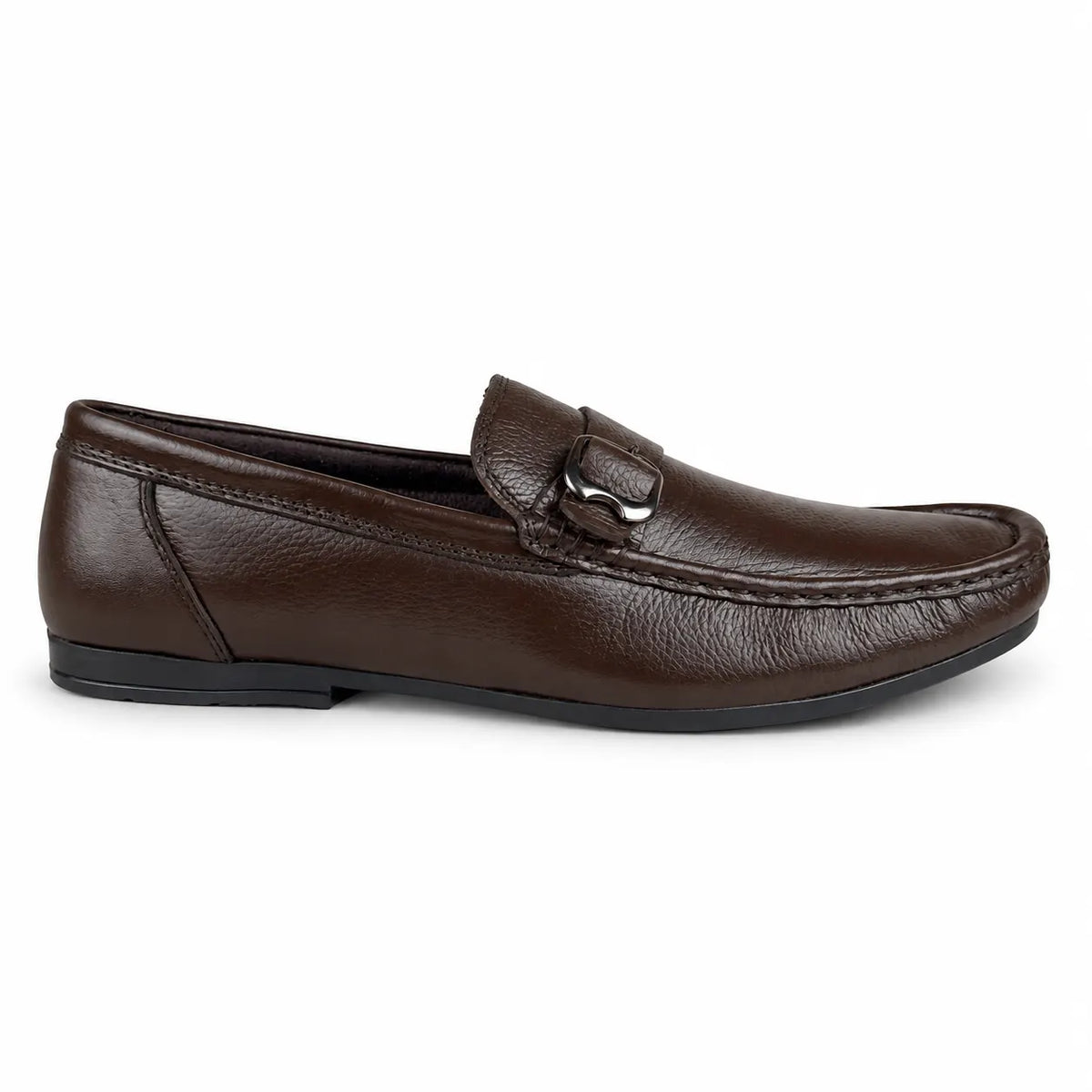 LEATHER MOCCASIN SIDE-BUCKLE - BROWN