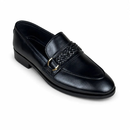 WOVEN BIT LEATHER LOAFER - BLACK