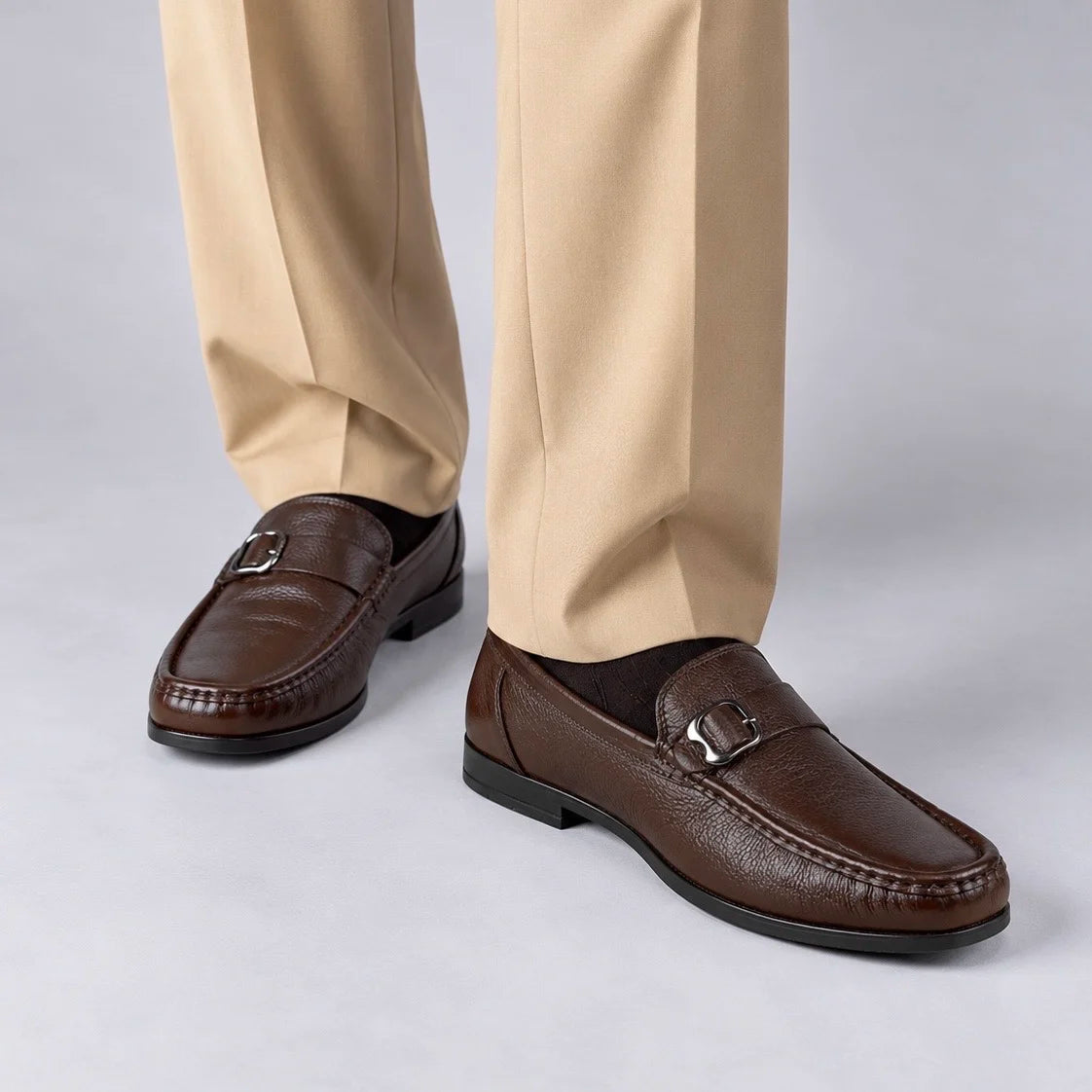 LEATHER MOCCASIN SIDE-BUCKLE - BROWN