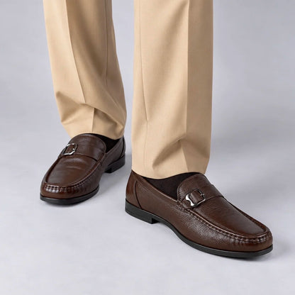 LEATHER MOCCASIN SIDE-BUCKLE - BROWN