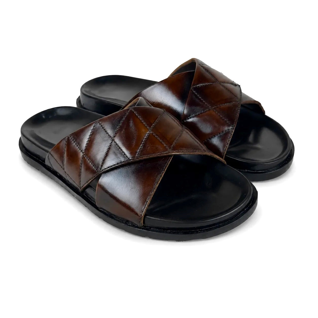 BROWN LEATHER X SLIPPER