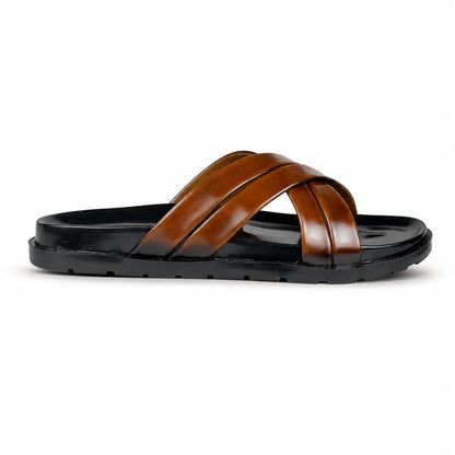 BROWN STRAP LEATHER SLIPPER