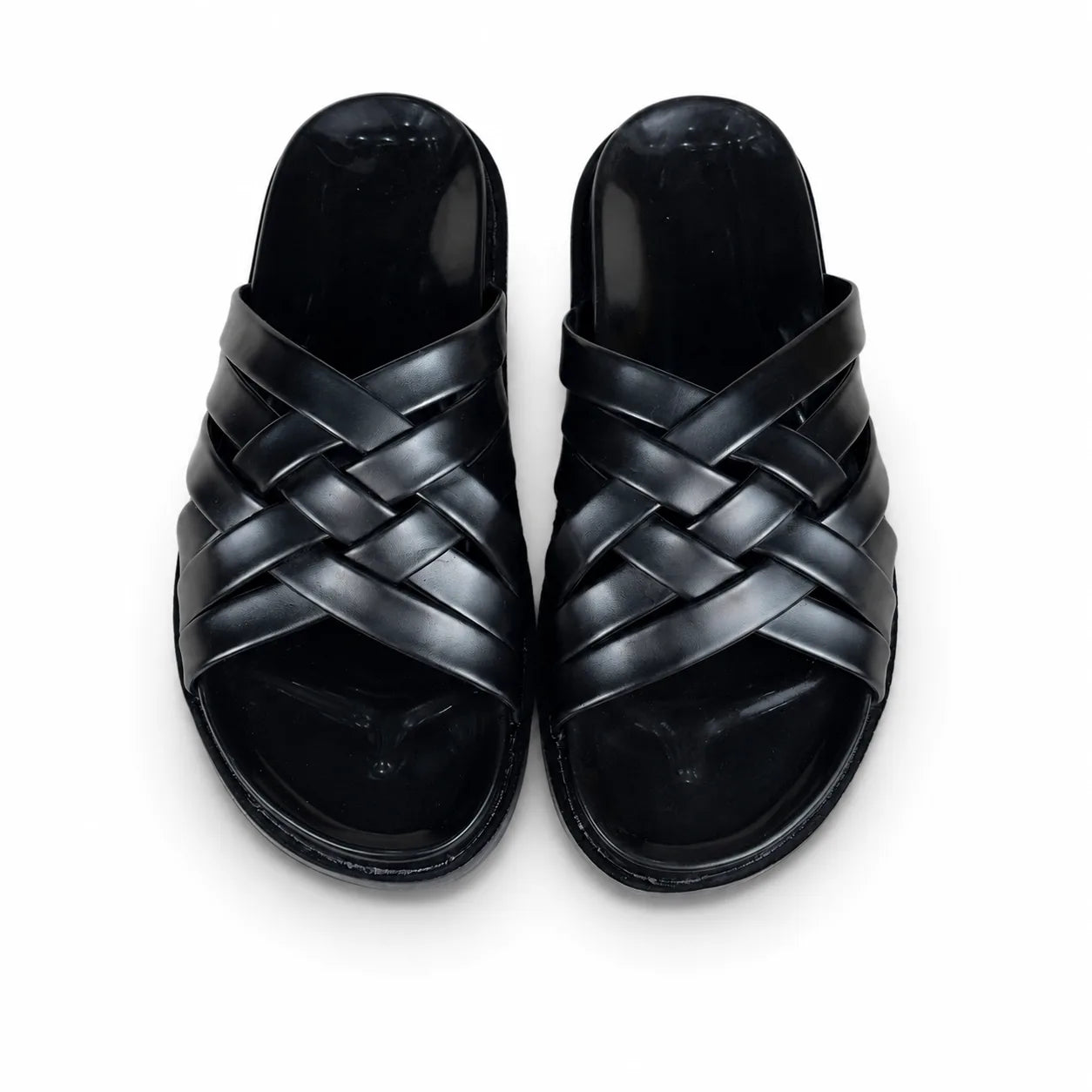 BRAIDE LEATHER SLIPPER - BLACK