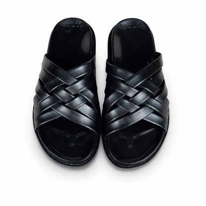 BRAIDE LEATHER SLIPPER - BLACK