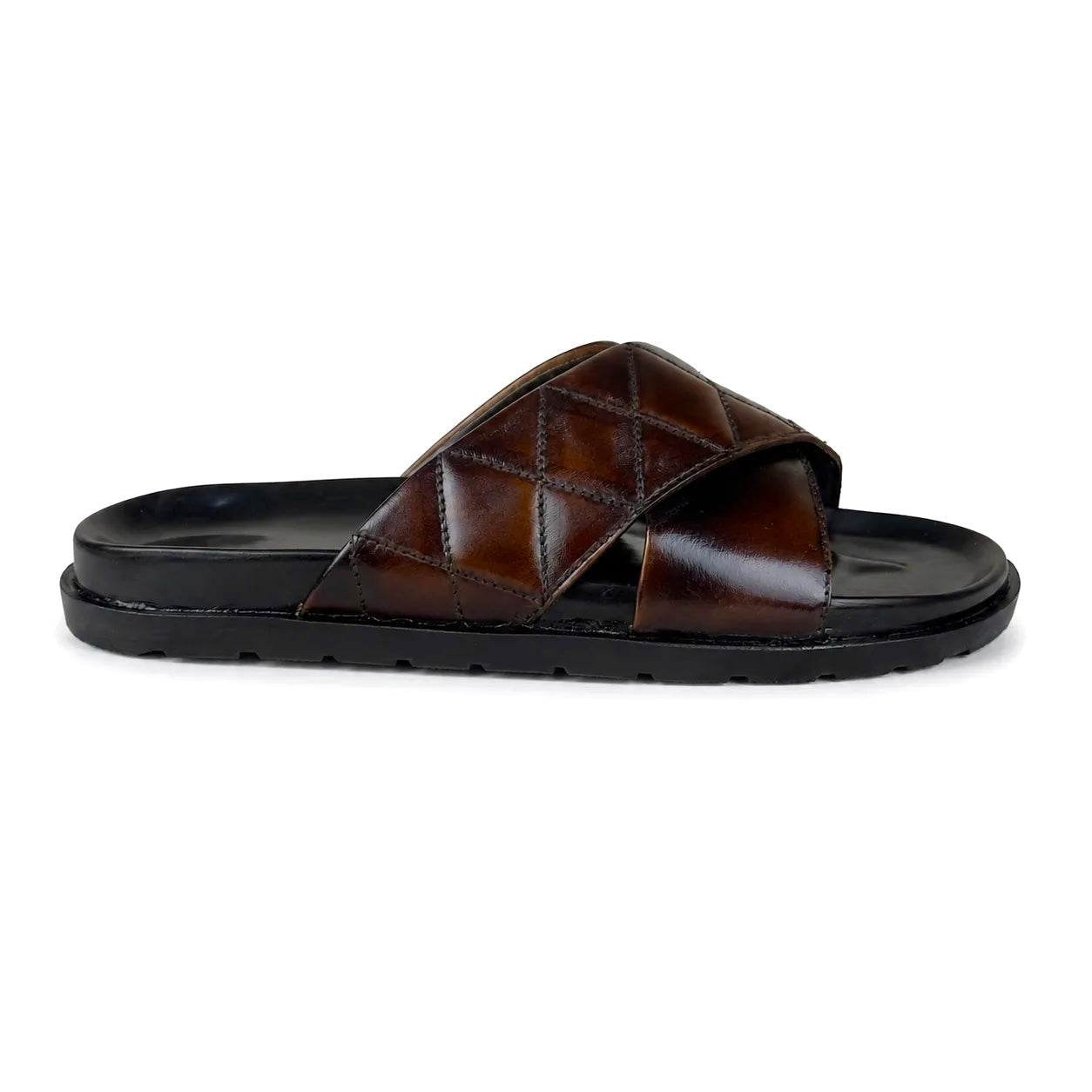 BROWN LEATHER X SLIPPER