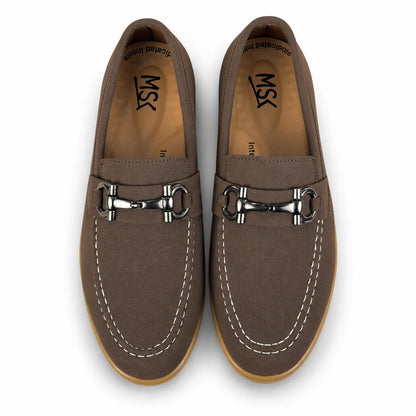 SUEDE MEDICATED BUCKLE LOAFER - BROWN