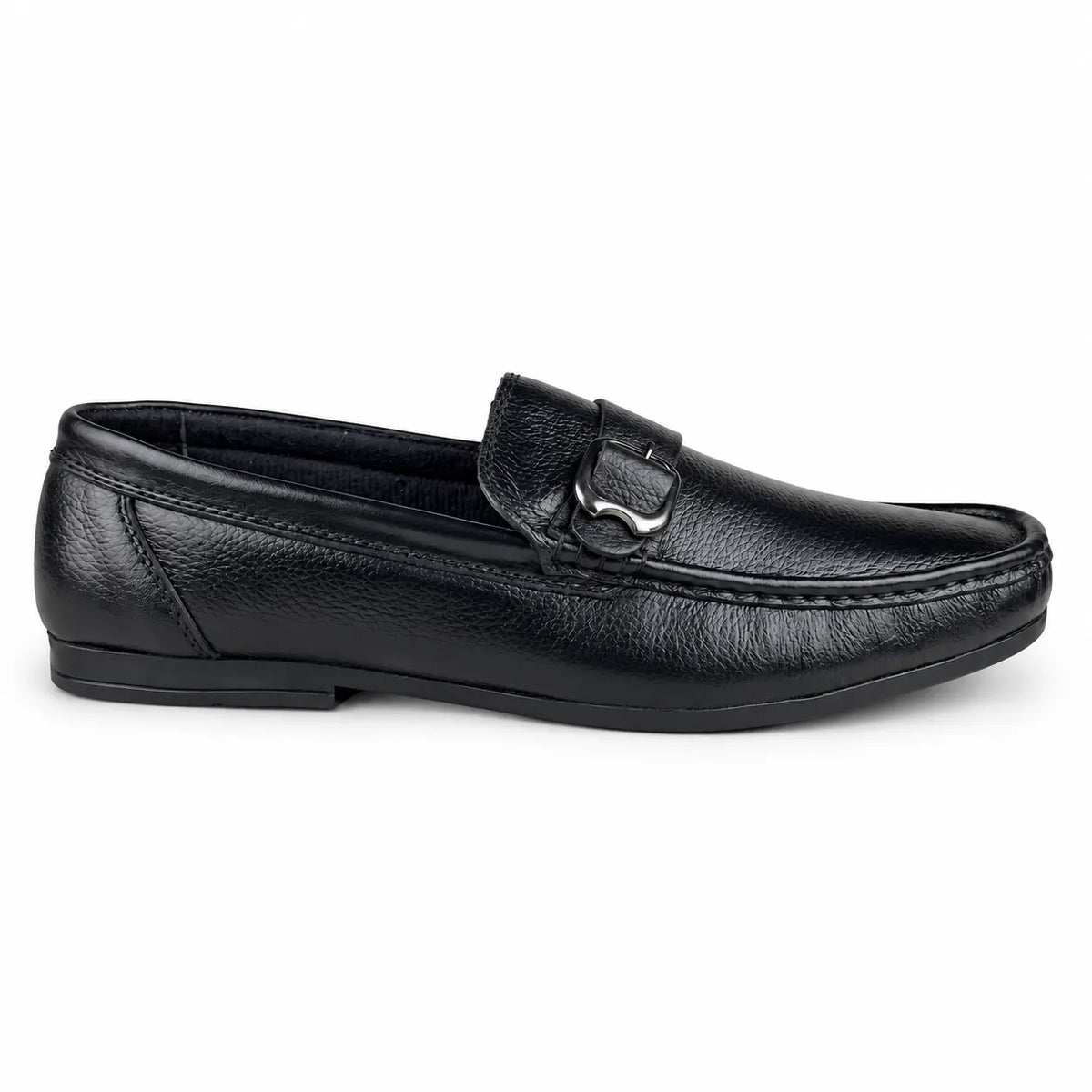 LEATHER MOCCASIN SIDE-BUCKLE - BLACK