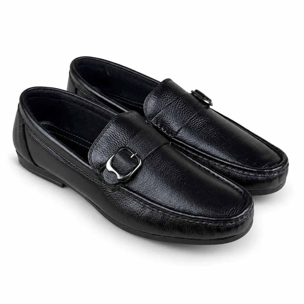 LEATHER MOCCASIN SIDE-BUCKLE - BLACK