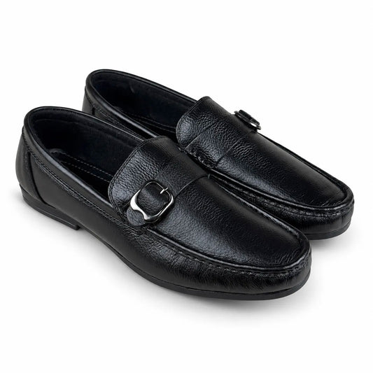 LEATHER MOCCASIN SIDE-BUCKLE - BLACK