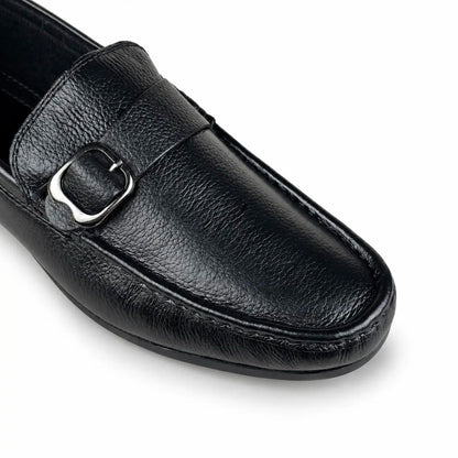 LEATHER MOCCASIN SIDE-BUCKLE - BLACK