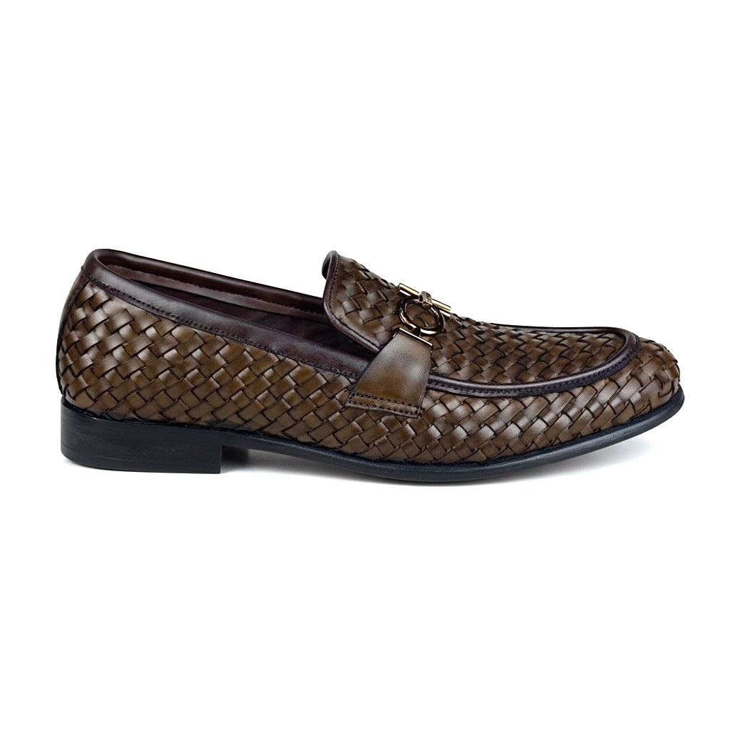 BROWN WOVEN PURE LEATHER