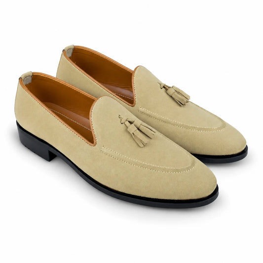 SUEDE LEATHER TESSEL LOAFER - CREAM BEIGE