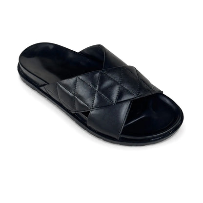 BLACK LEATHER X SLIPPER