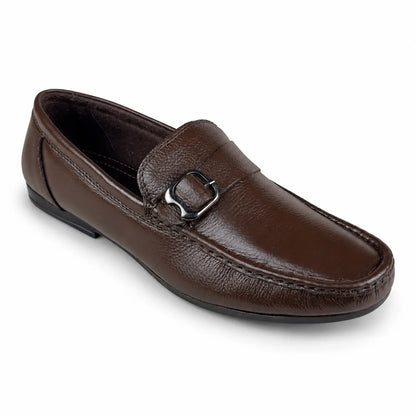 LEATHER MOCCASIN SIDE-BUCKLE - BROWN