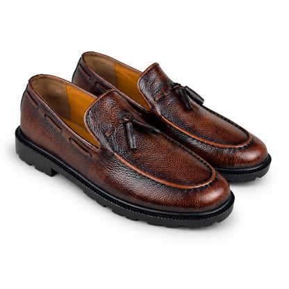 LEATHER CHUNKY LOAFER - BROWN
