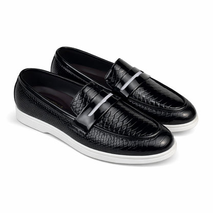 SNAKE PATTERN BLACK PATENT MEDiCATED LOAFER