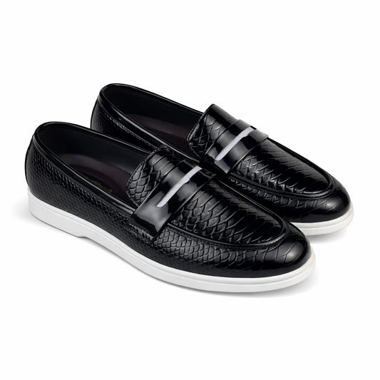 SNAKE PATTERN BLACK PATENT MEDiCATED LOAFER