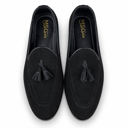 SUEDE LEATHER TESSEL LOAFER - BLACK