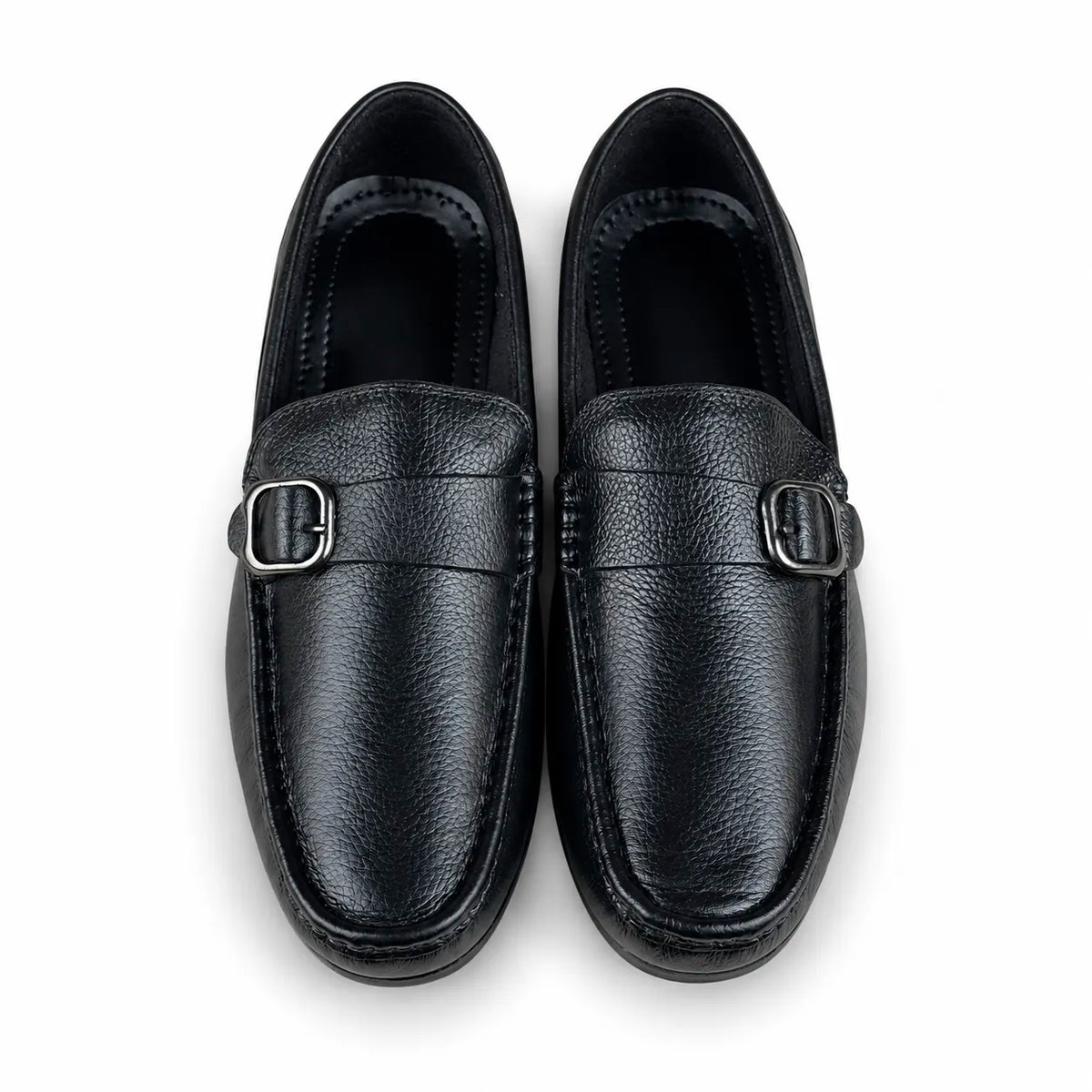 LEATHER MOCCASIN SIDE-BUCKLE - BLACK
