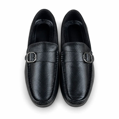 LEATHER MOCCASIN SIDE-BUCKLE - BLACK