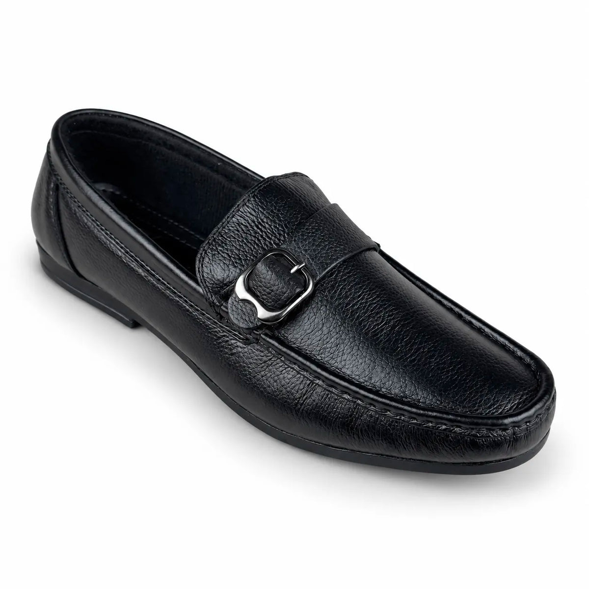 LEATHER MOCCASIN SIDE-BUCKLE - BLACK